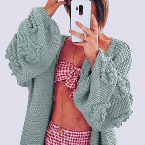 Greenheart Pom Pom Hearts Crochet Cardigan - Picture 2 of 4